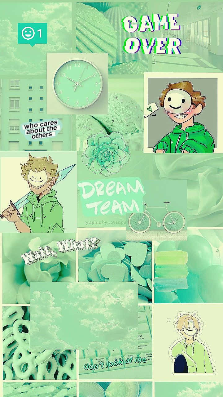 Green Dream Aesthetic Cartoon Collage Background