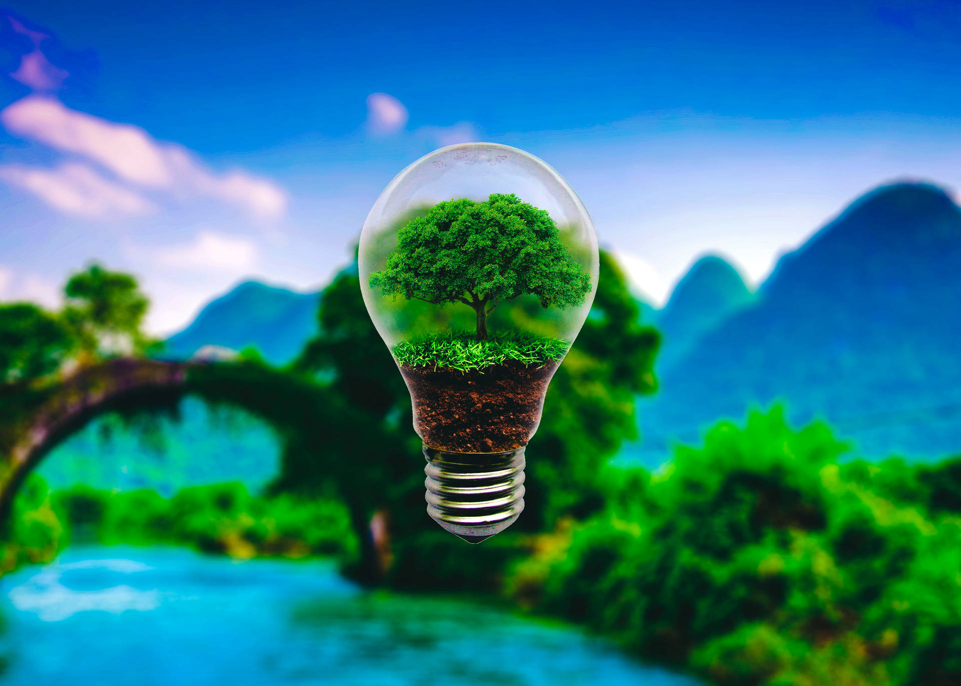 Green Ecological Light Bulb Poster Background
