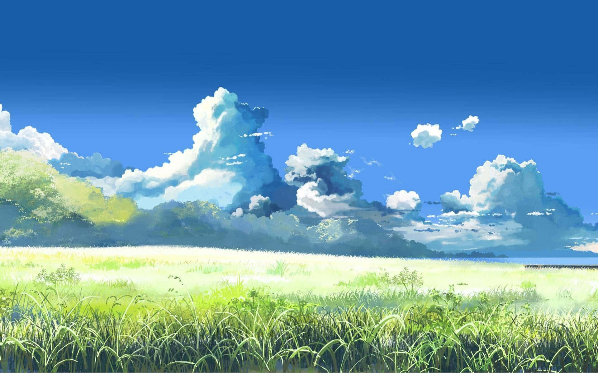 Green Field Beautiful Anime Scenery Background