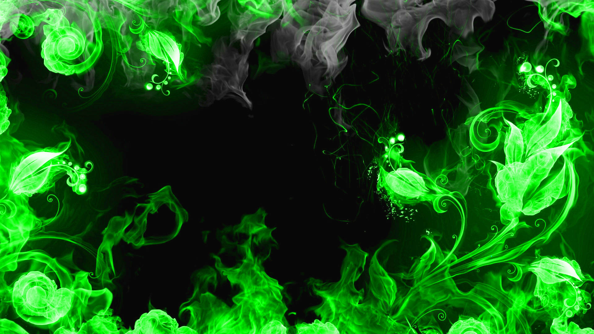 Green Fire And Smoke In Black