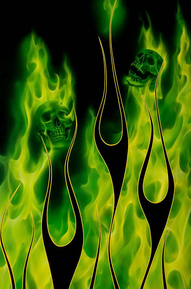 Green Fire Skull Burning Background