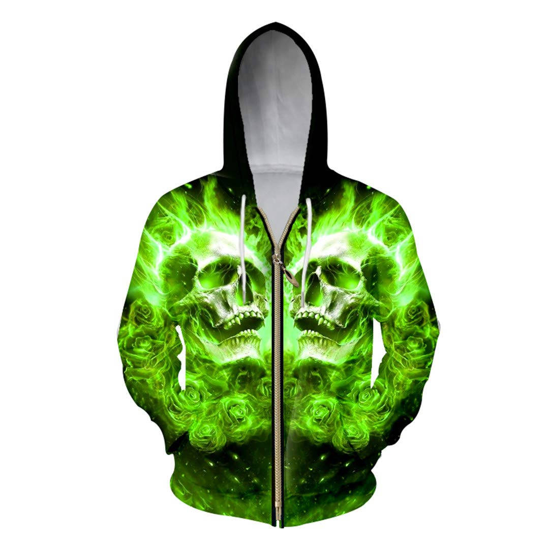 Green Fire Skull Hoodie Jacket Background