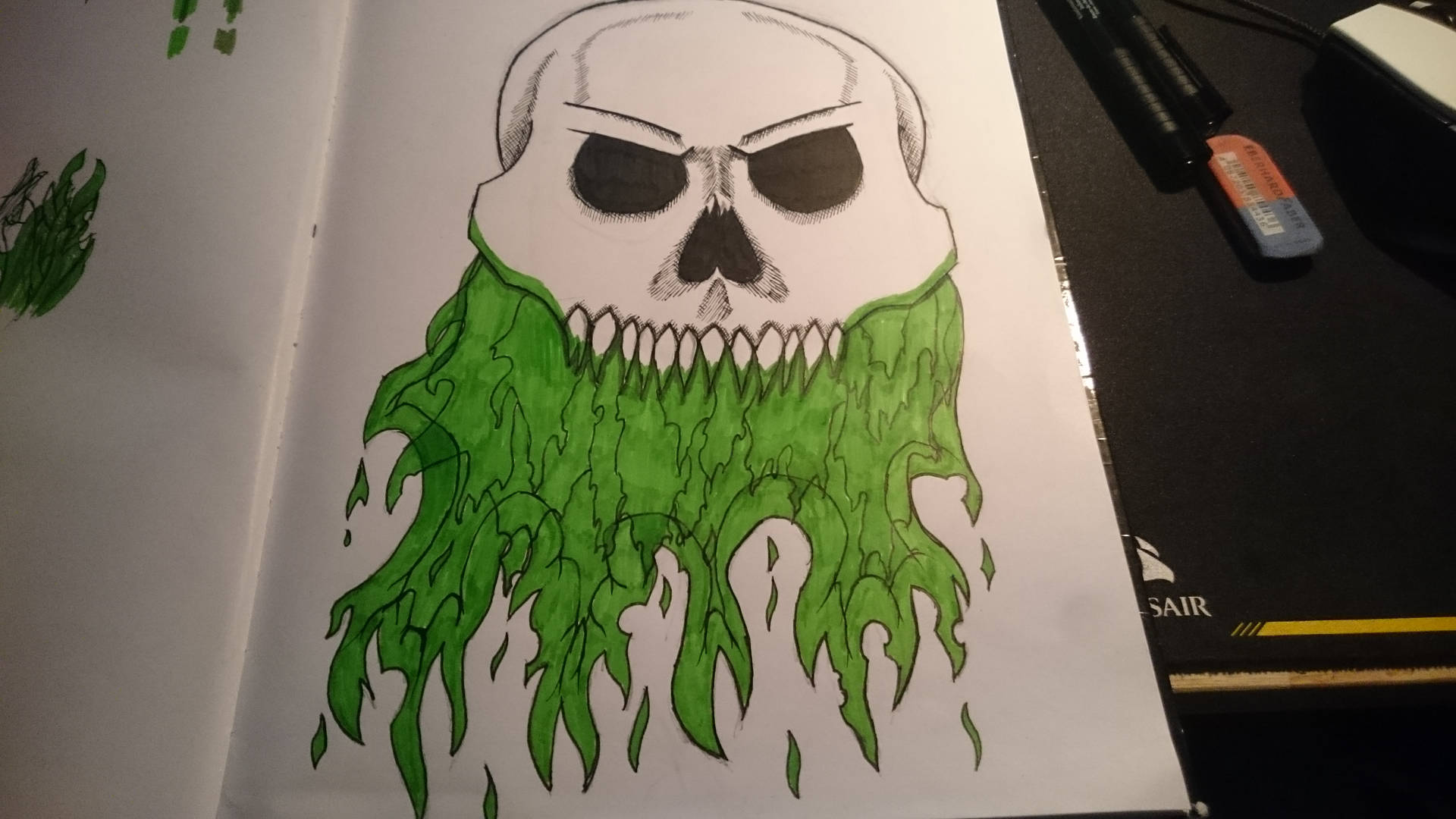 Green Fire Skull Illustration Background