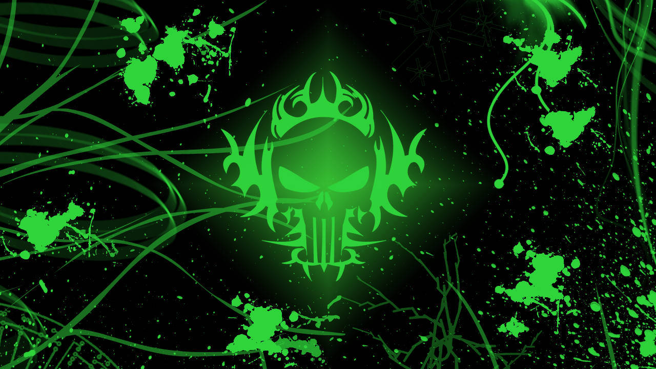 Green Fire Skull Logo Background