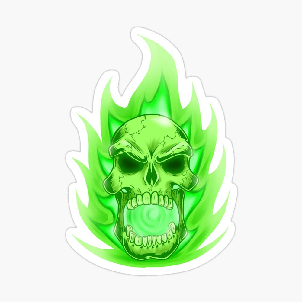 Green Fire Skull Sticker Background