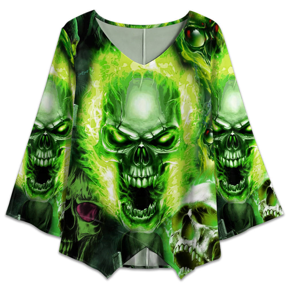 Green Fire Skull T-shirt Background