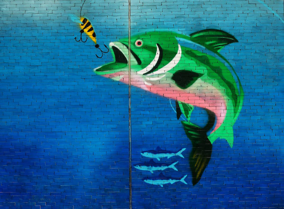 Green Fish Blue Painting Background