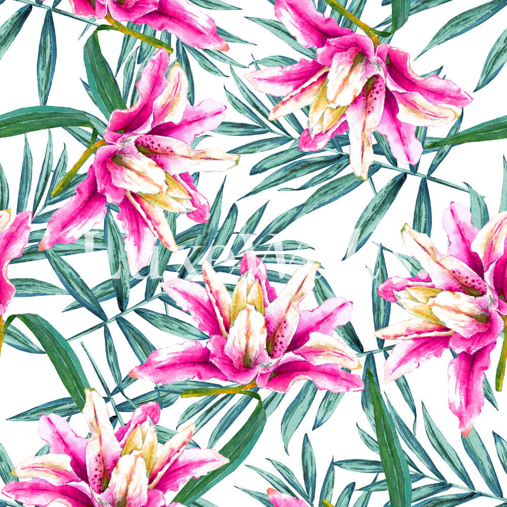 Green Floral Hot Pink Background