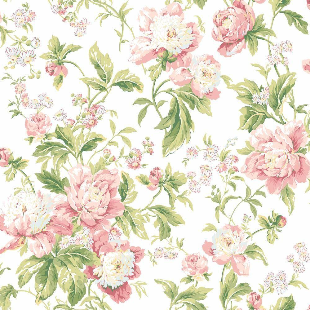 Green Floral Light Pink Background