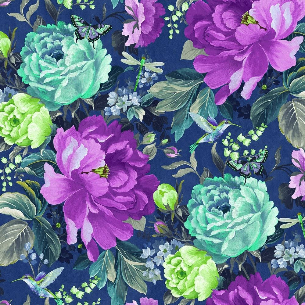 Green Floral Royal Purple Background