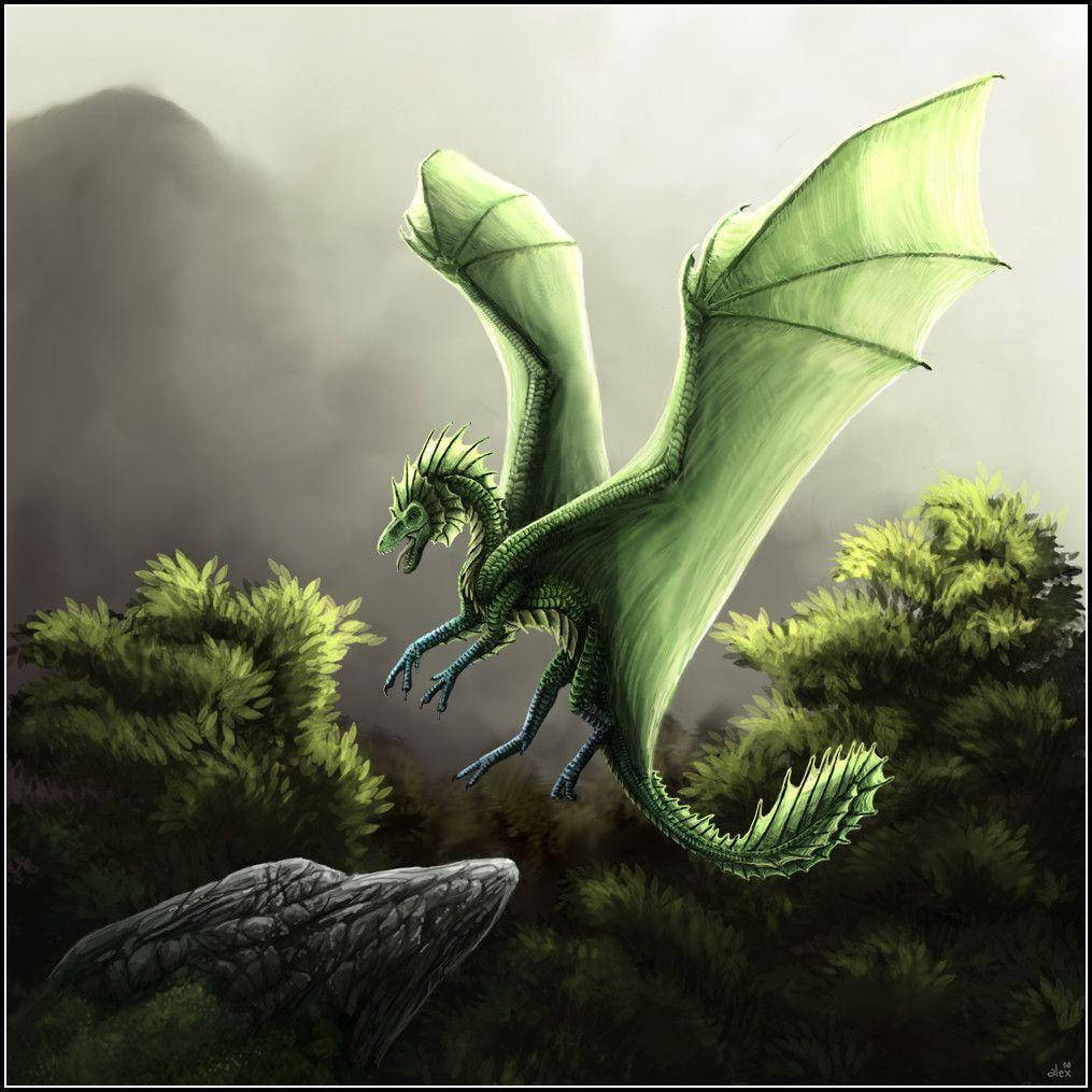 Green Flying Earth Dragon Background
