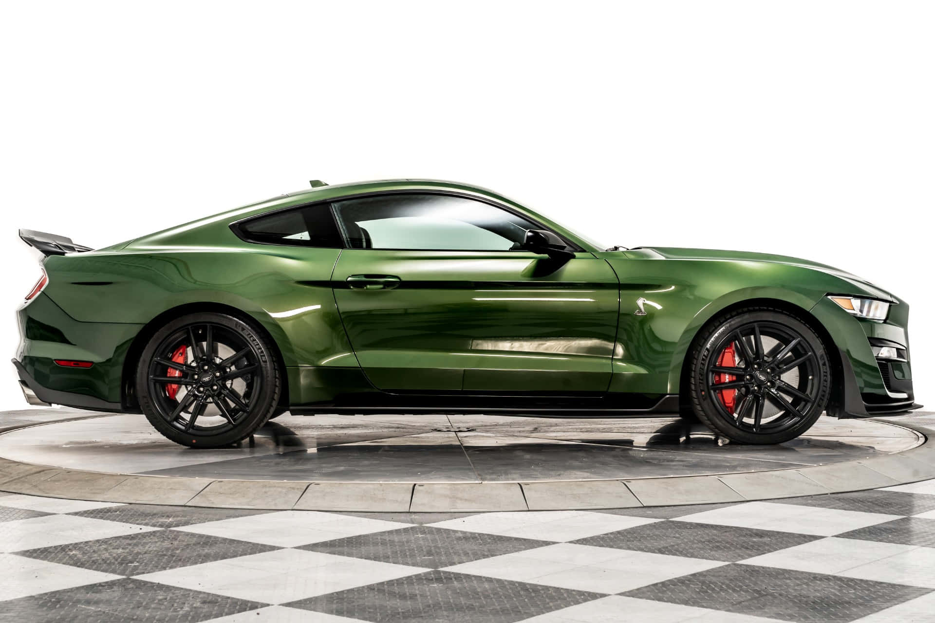 Green Ford Mustang Shelby G T500 Side View