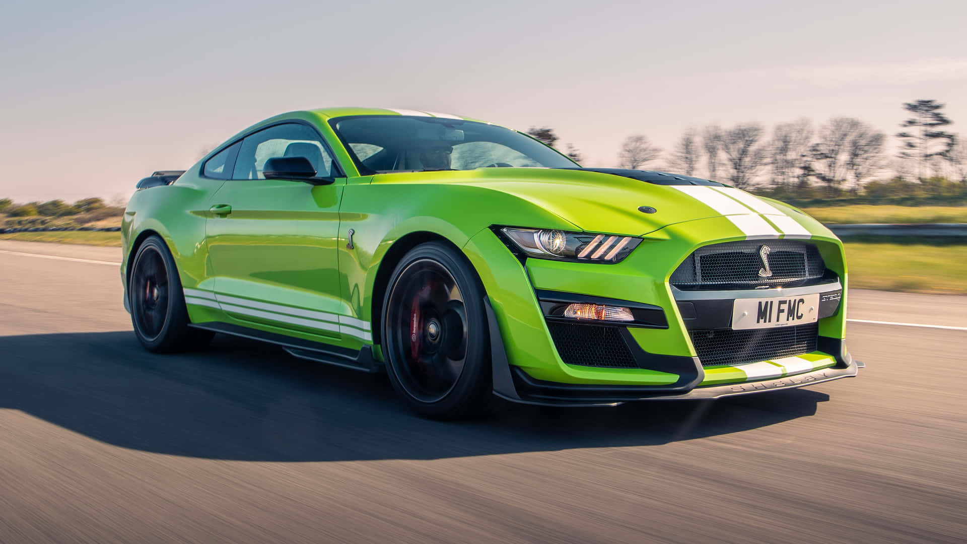 Green Ford Mustang Shelby G T500 Speeding Background