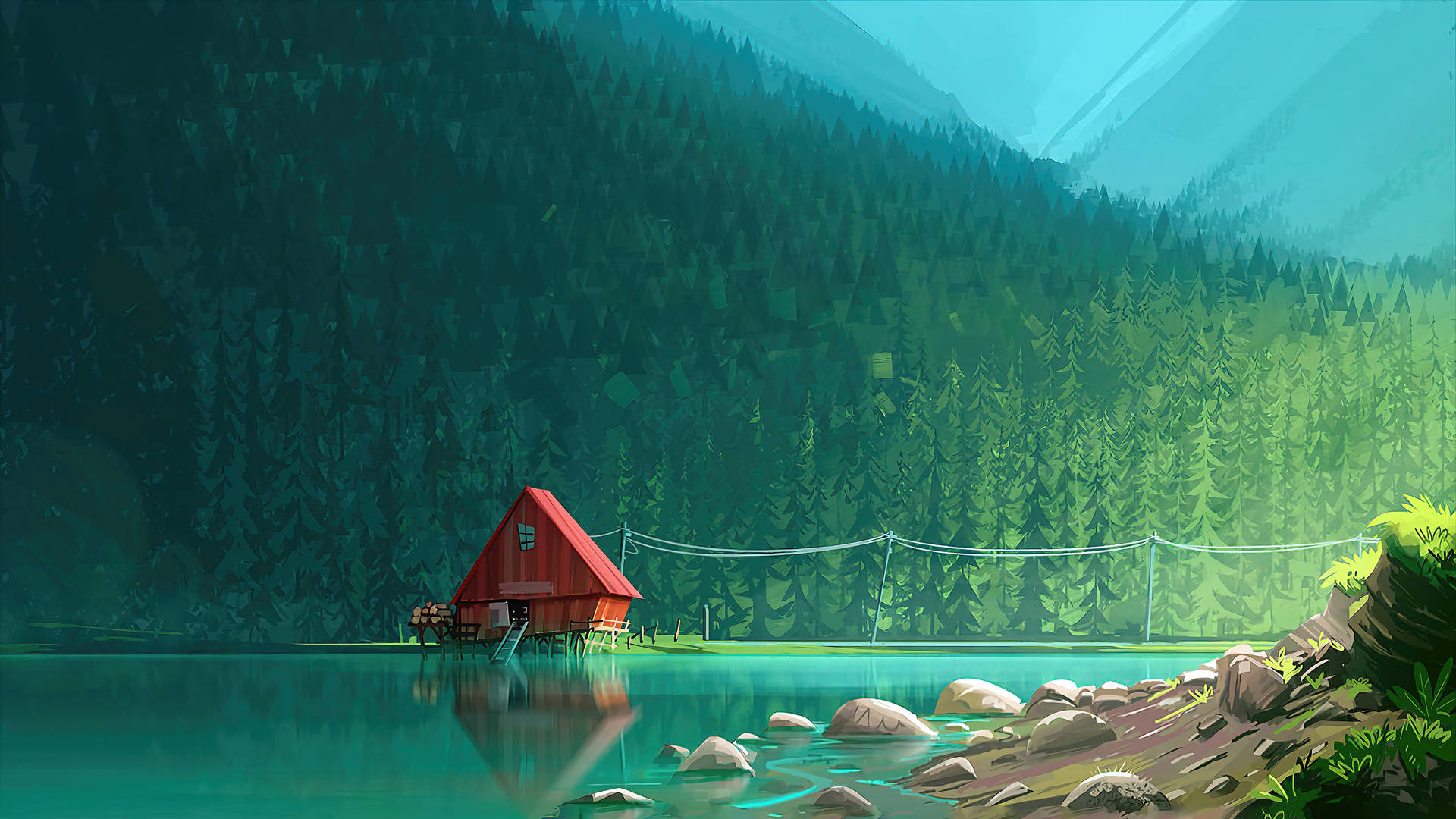 Green Forest Lake Graphic Background