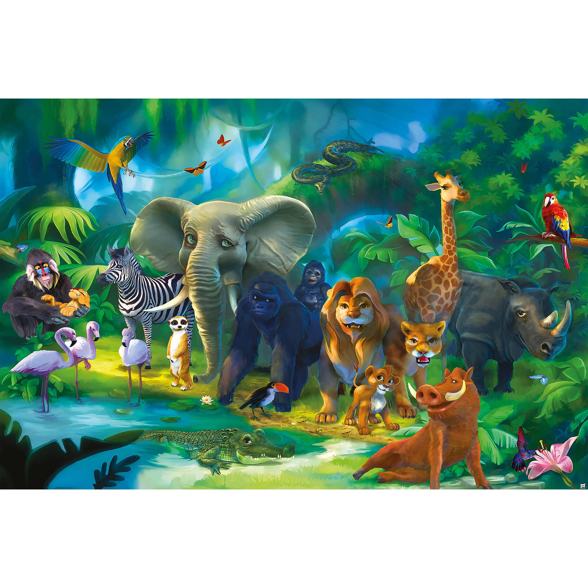Green Forest With Animals Cartoon Art Background