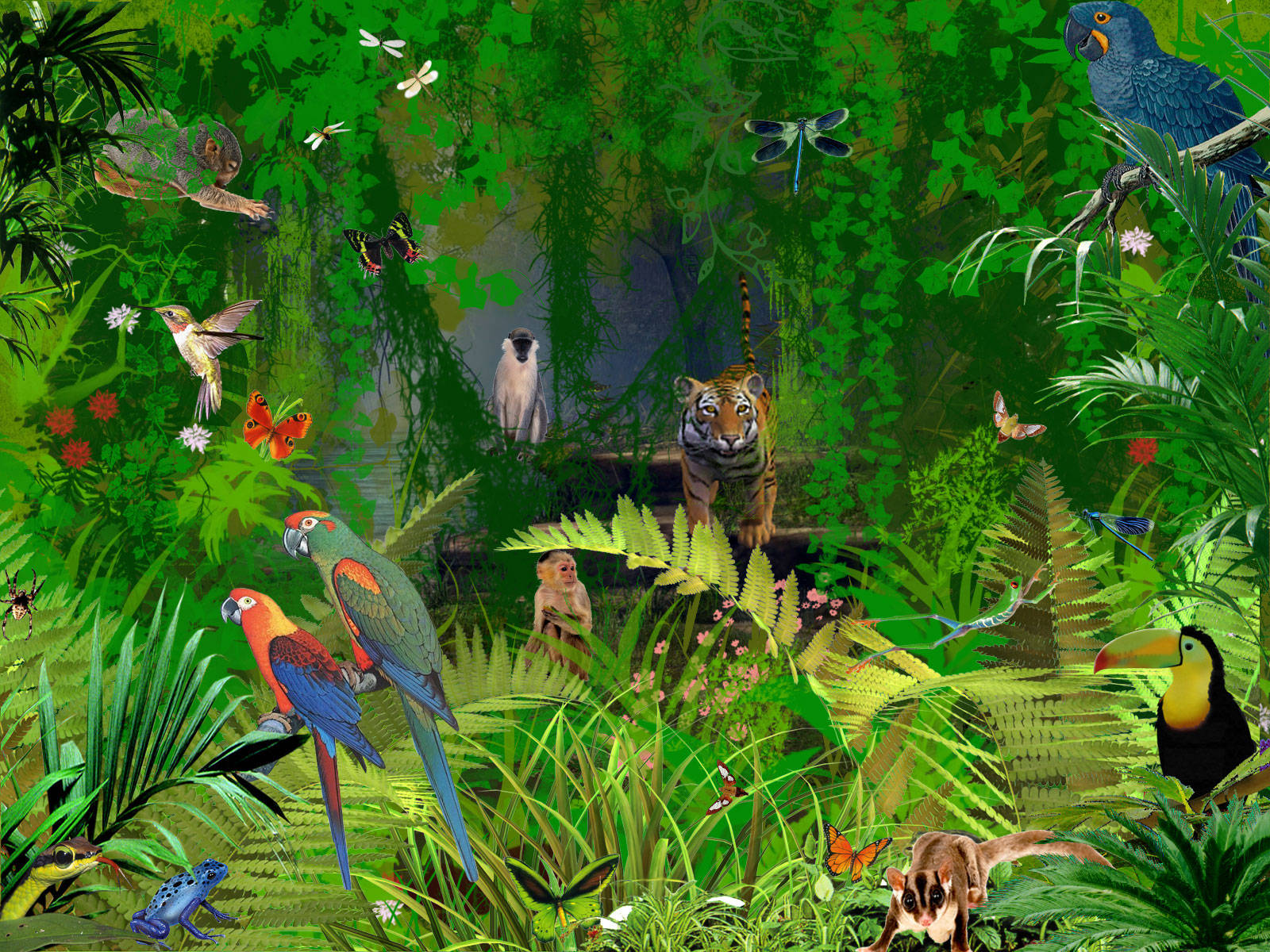 Green Forest With Forest Animals Digital Art Background