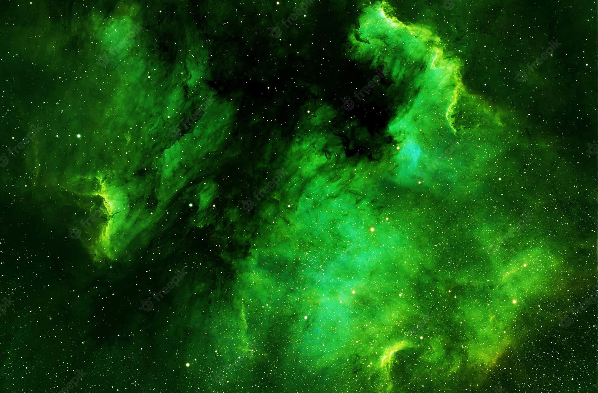 Green Galaxy With Black Stars Background