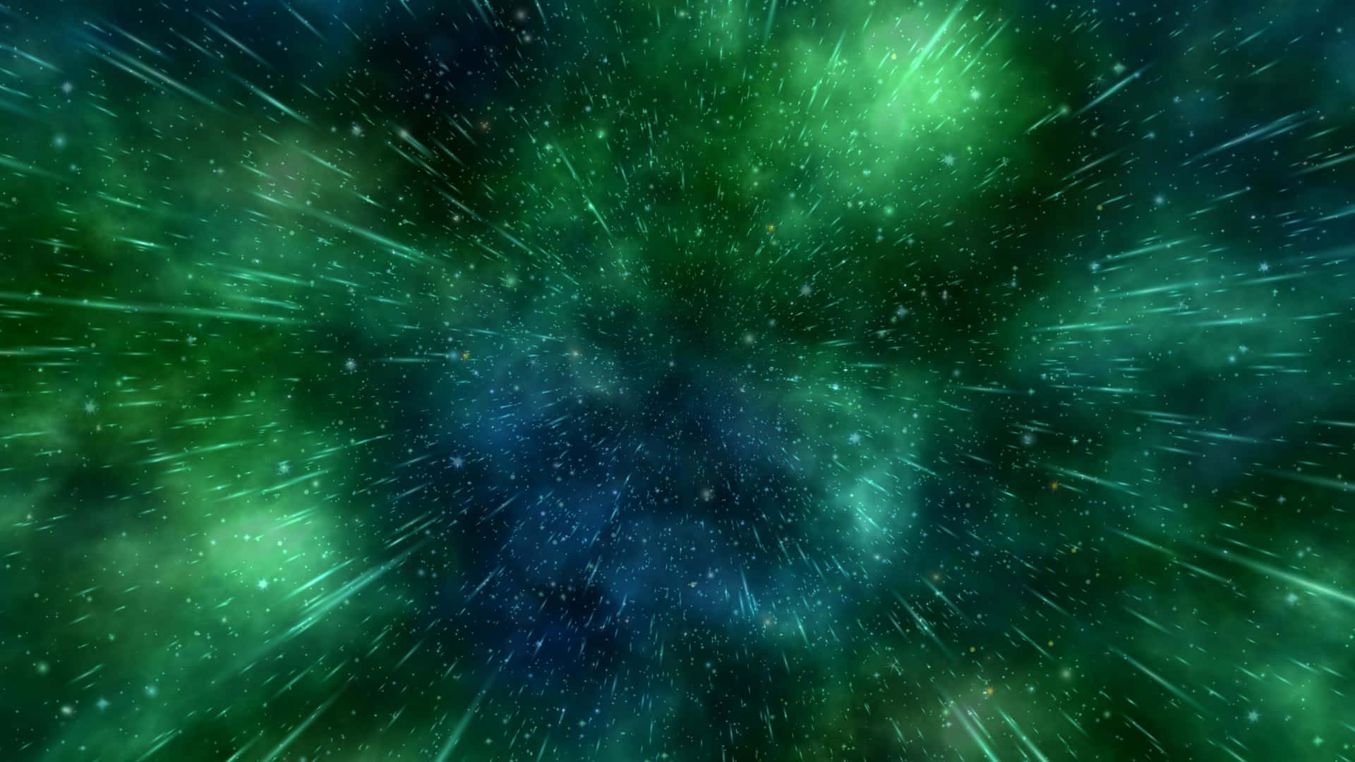 Green Galaxy With Falling Stars Background