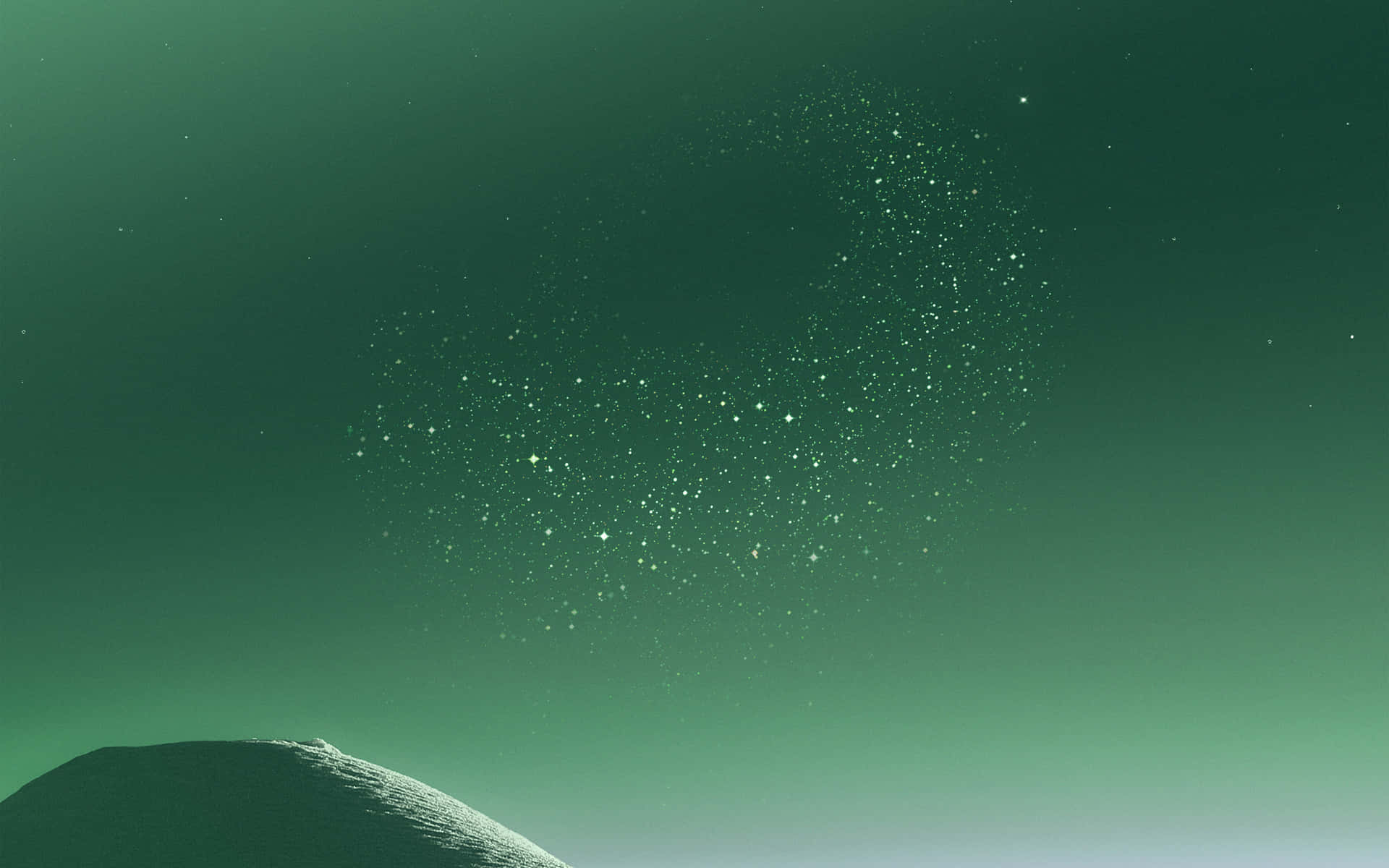 Green Galaxy With Mountain Background