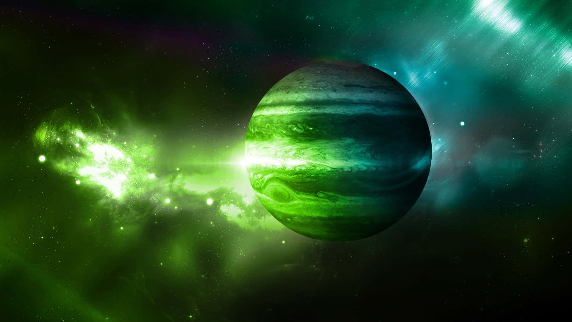 Green Galaxy With Planet Light Background