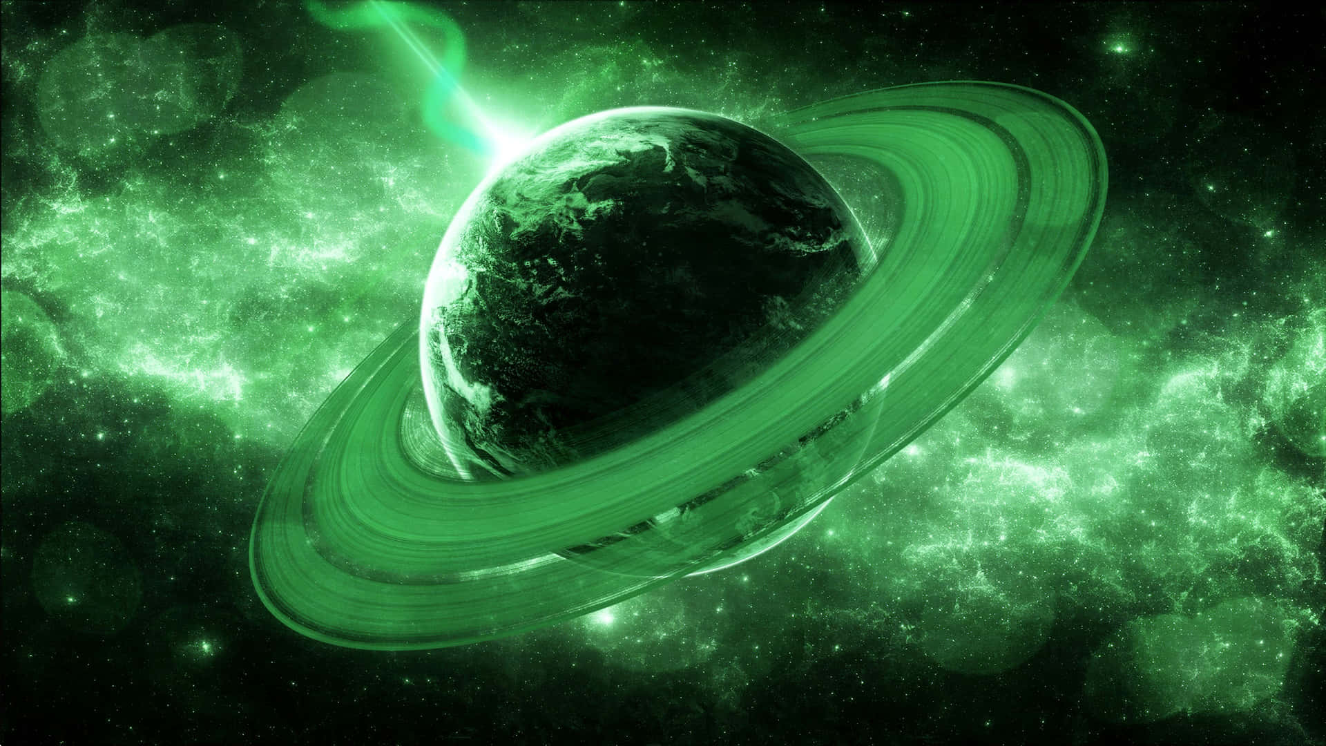 Green Galaxy With Planet Background