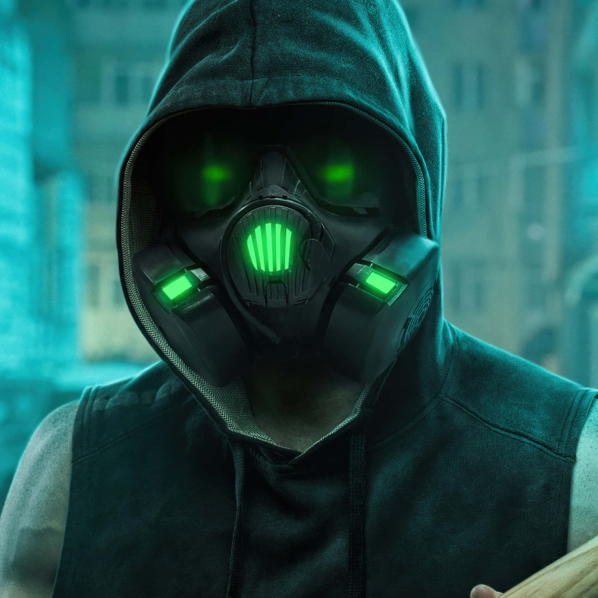 Green Gas Mask Boy Hoodie Background