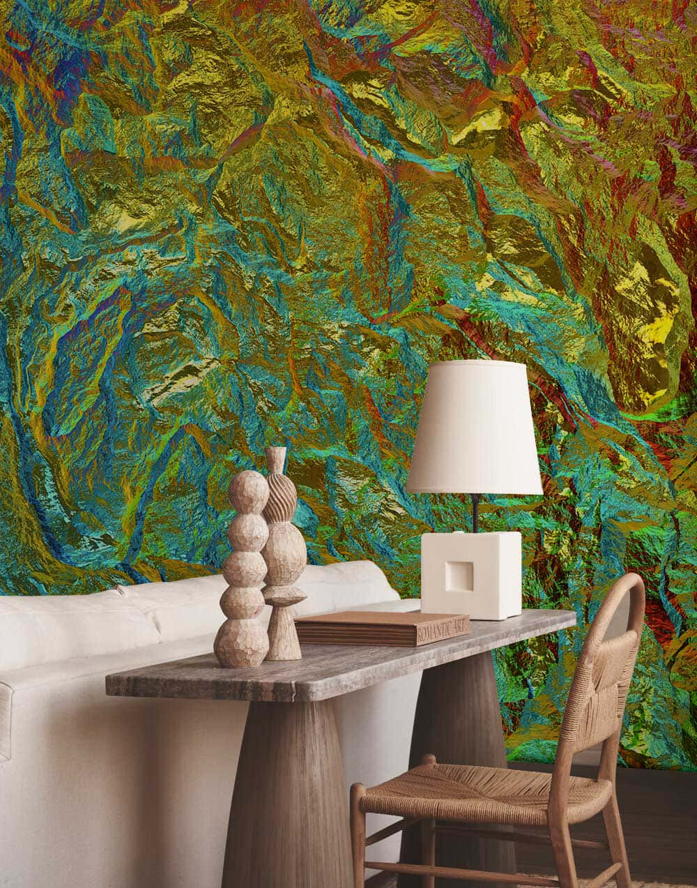 Green Gilded Wall For A Study Set Up