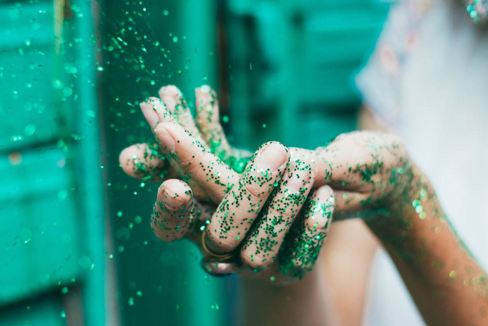 Green Glitters On Hand