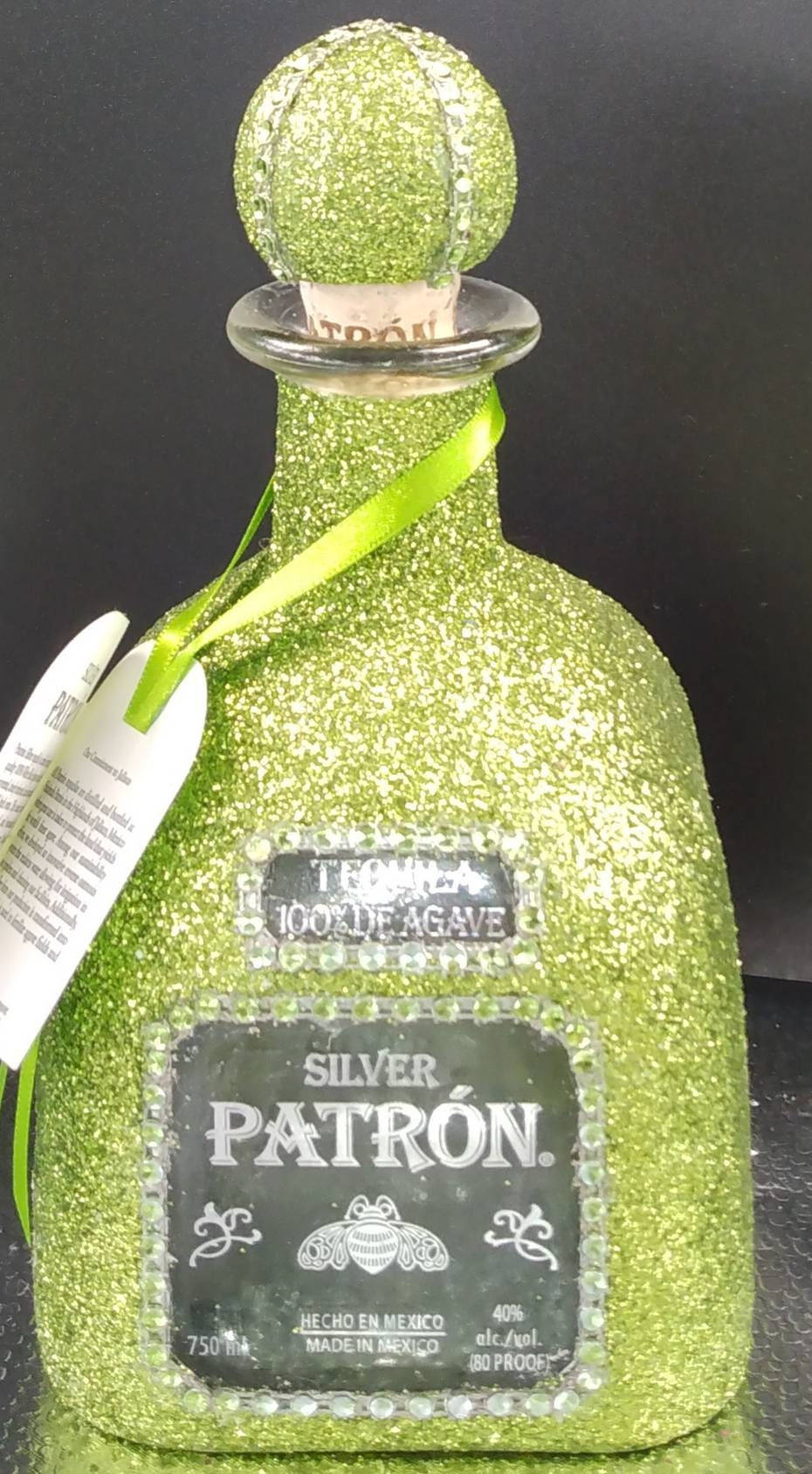 Green Glitters Patron Tequila Bottle Background