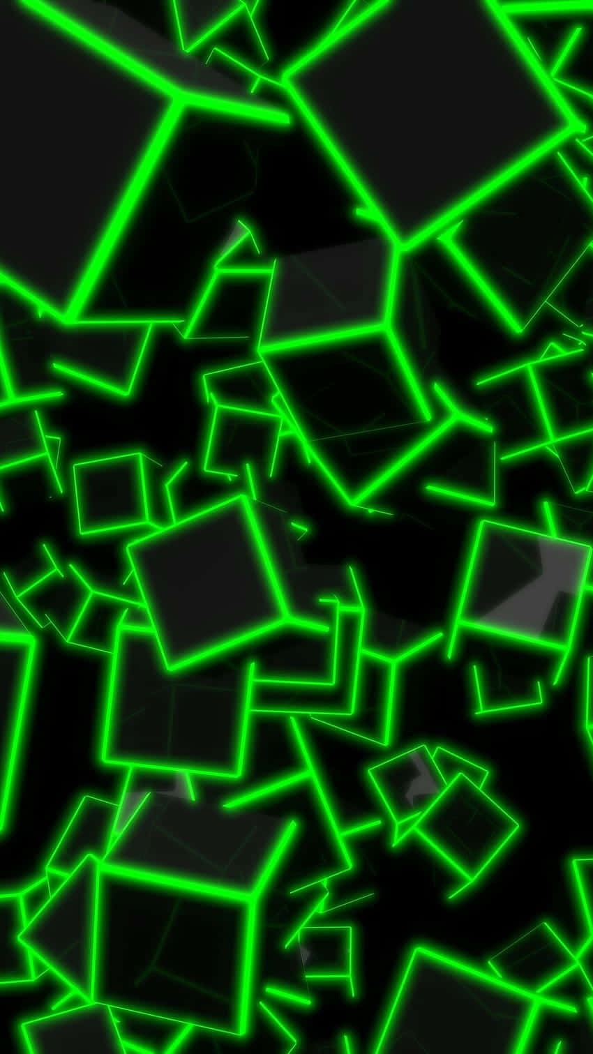 Green Glowing Cubes In The Dark Background