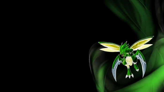 Green Glowing Flying Scyther Background