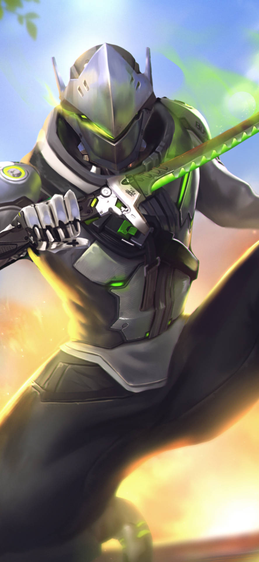 Green Glowing Sword Genji Iphone Background