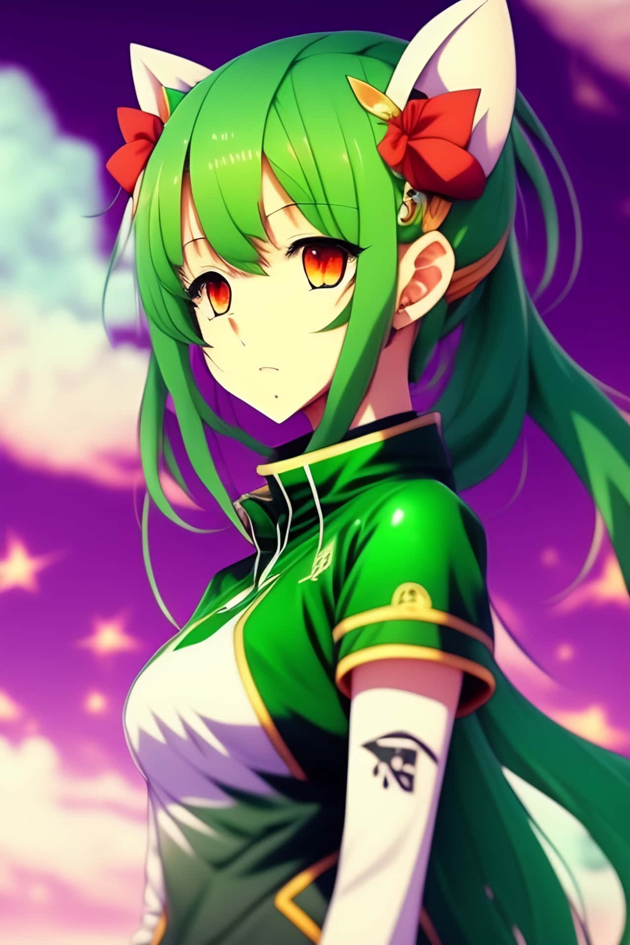 Green Haired Anime Girlwith Ears Background