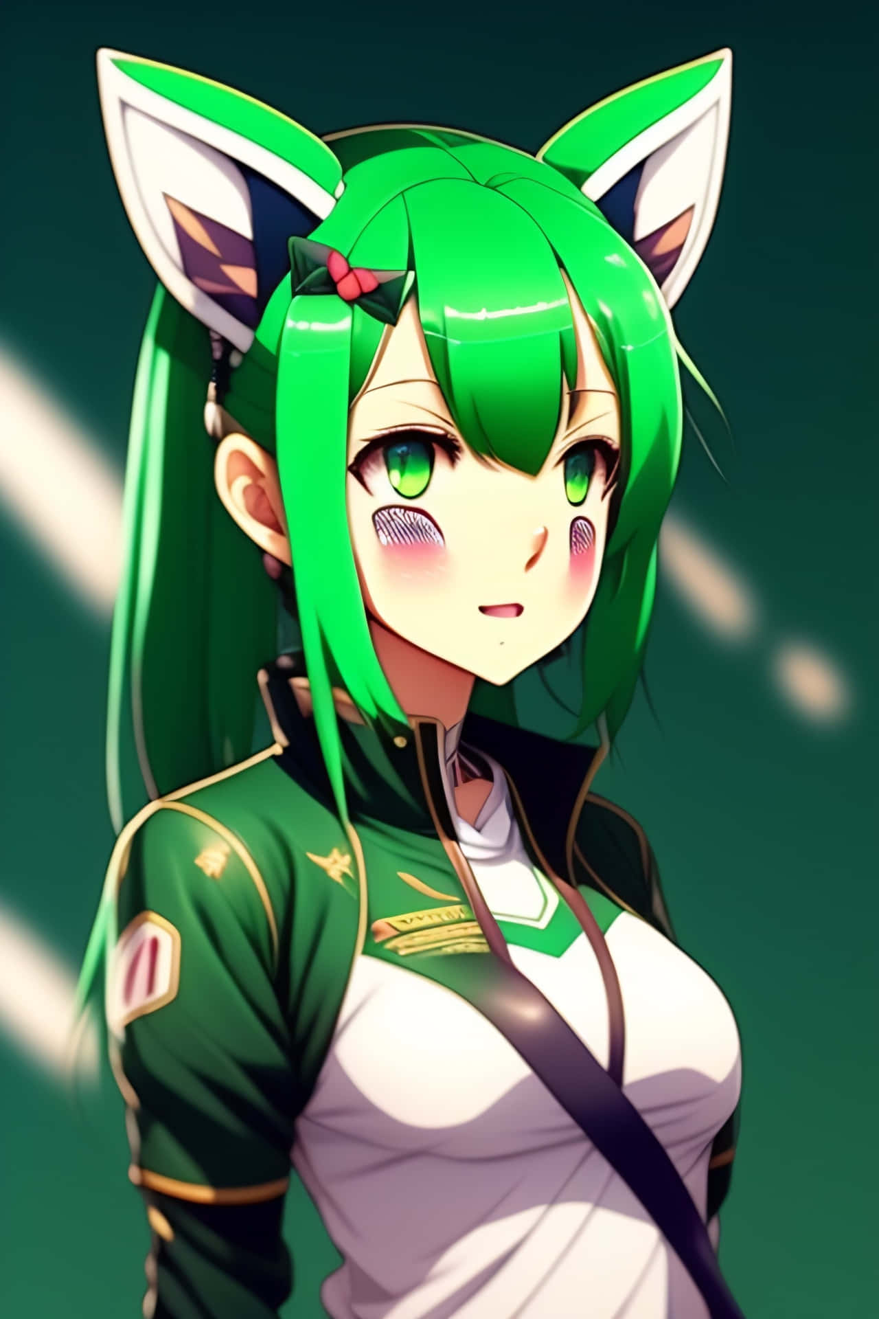 Green Haired Anime Girlwith Ears Background