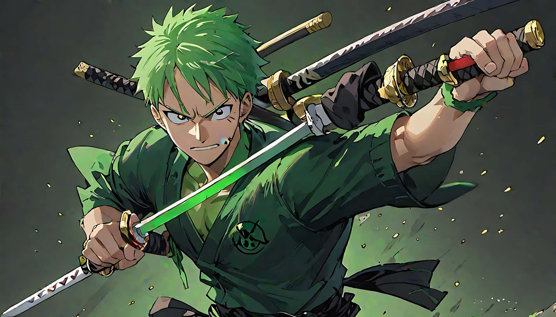 Green Haired Anime Swordsman Background