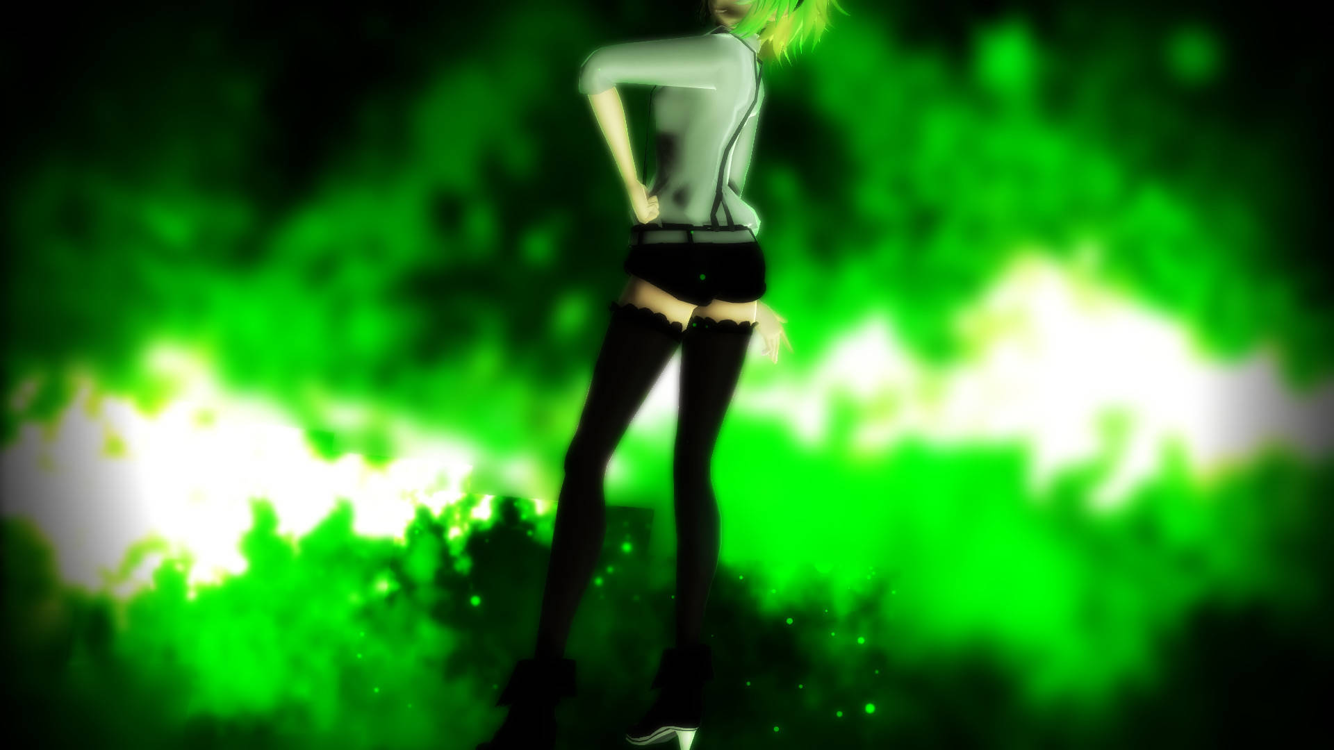 Green-haired Girl In Green Fire