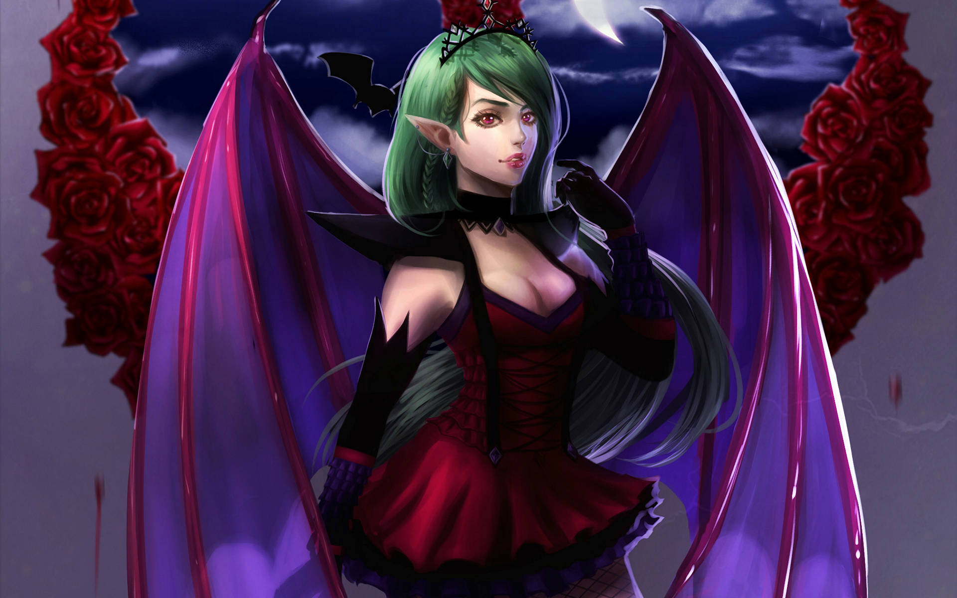 Green Haired Succubus With Roses