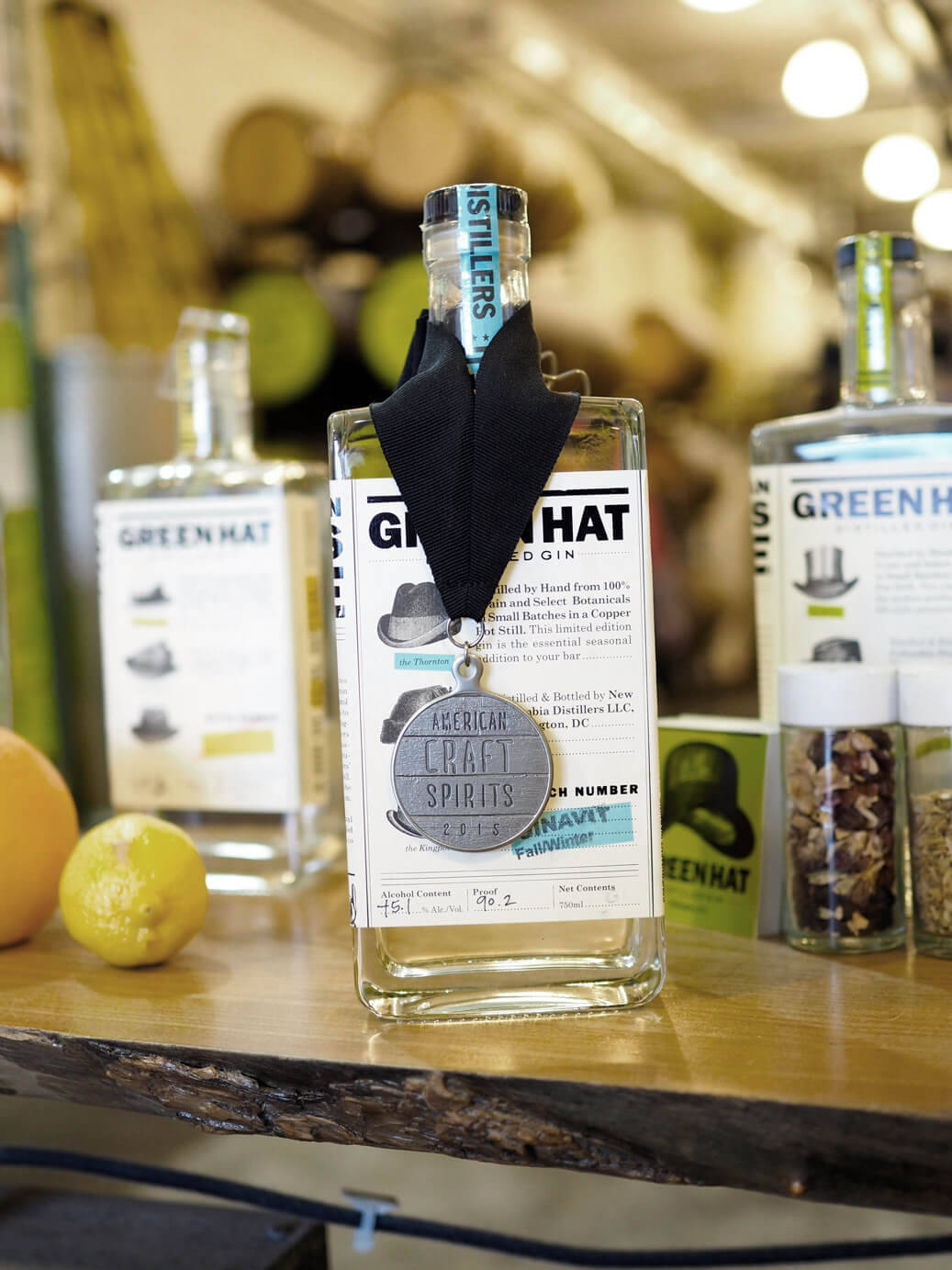 Green Hat Ginavit American Craft Spirits 2015 Bottle Background