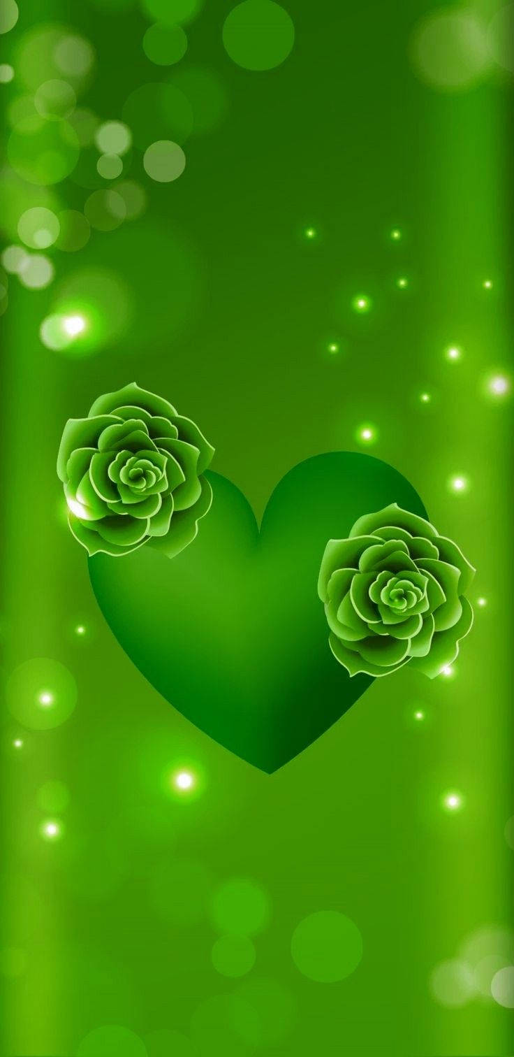 Green Heart And Roses