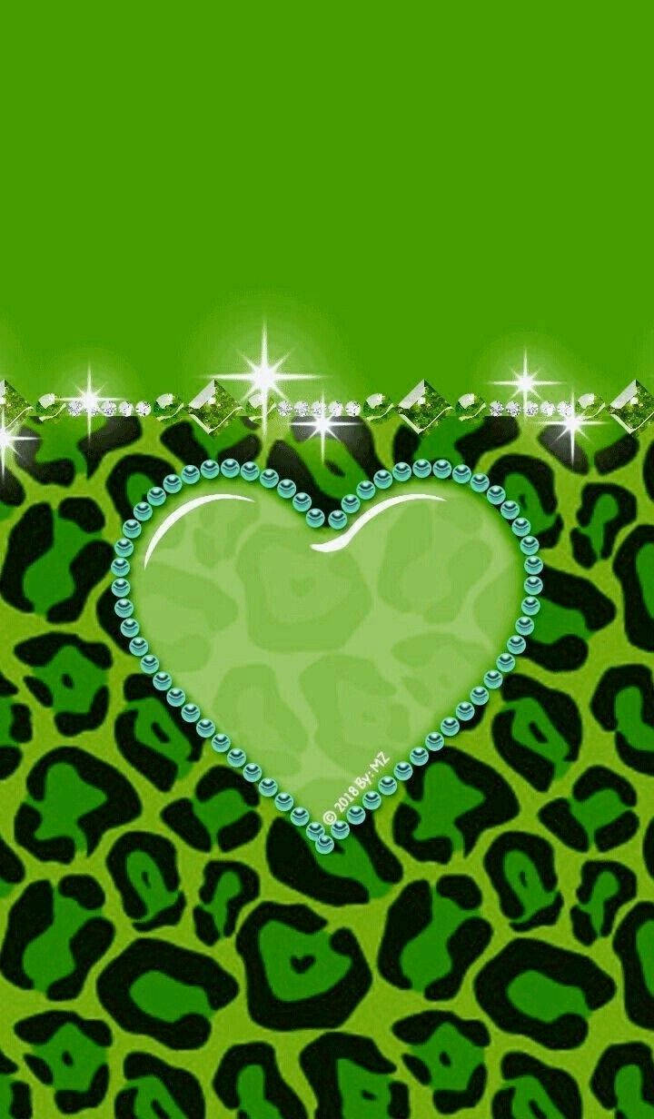 Green Heart Animal Print Background