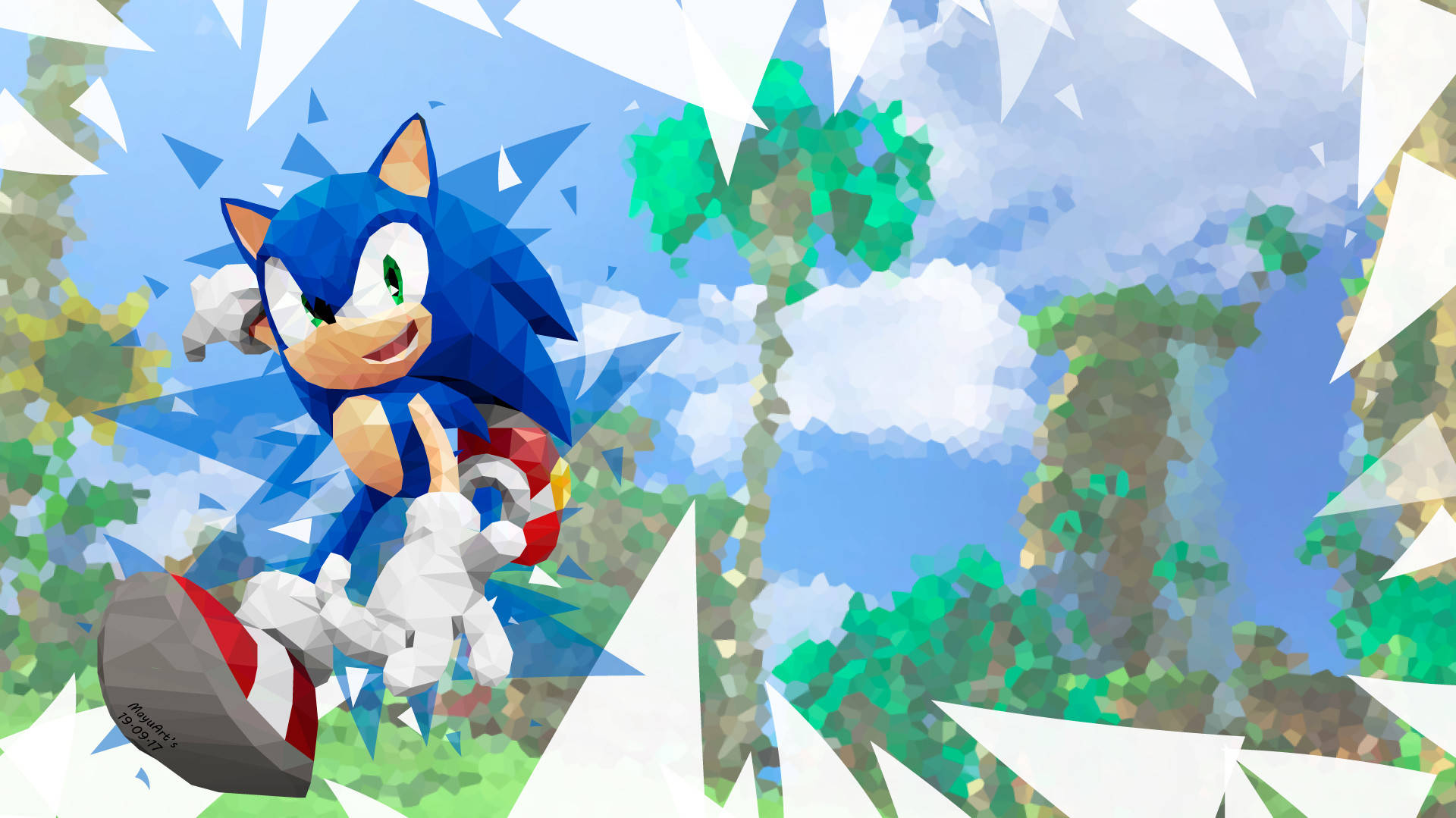 Green Hill Zone Mosaic With Sonic Background