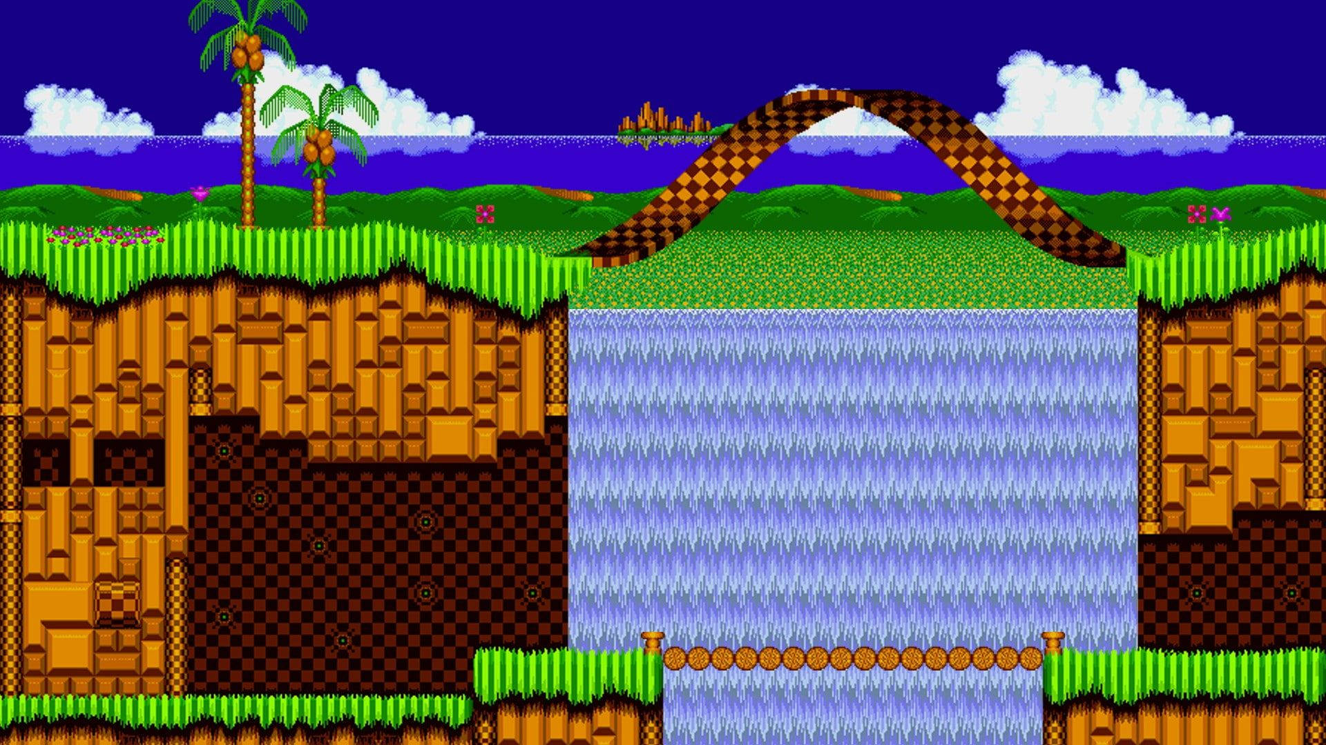 Green Hill Zone With A Bridge Background