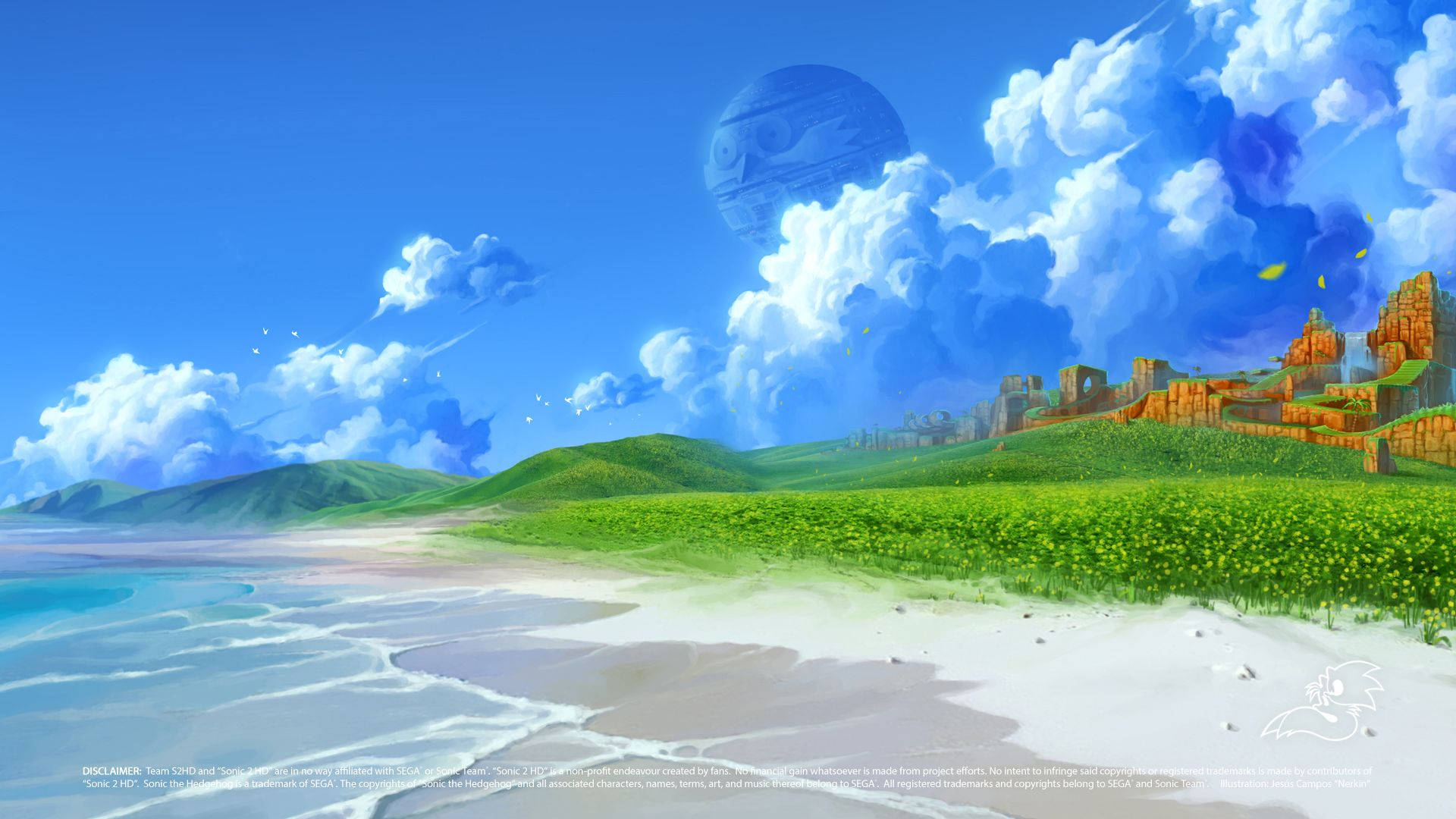 Green Hill Zone With A Peaceful Beach Background