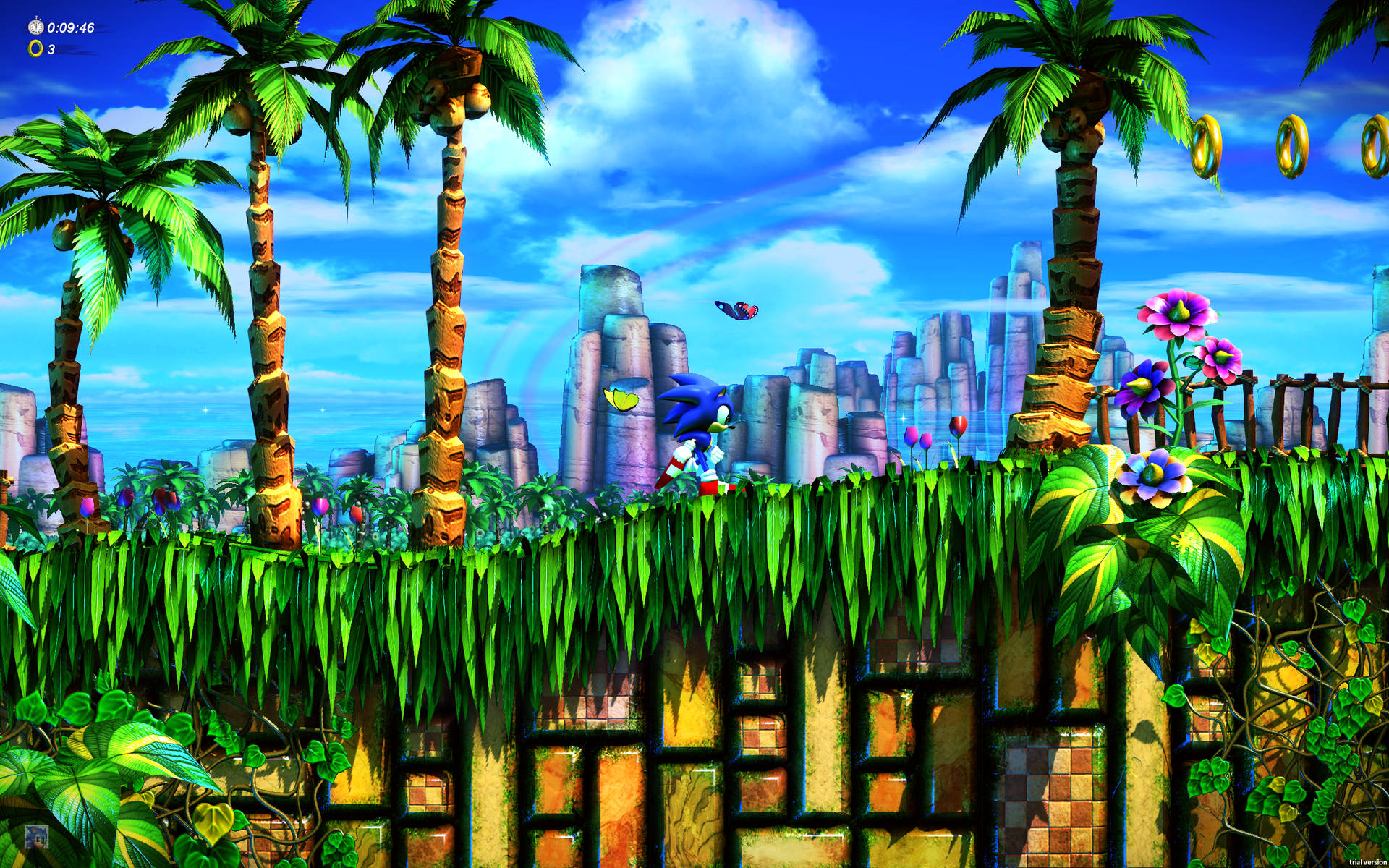 Green Hill Zone With Palm Trees Background