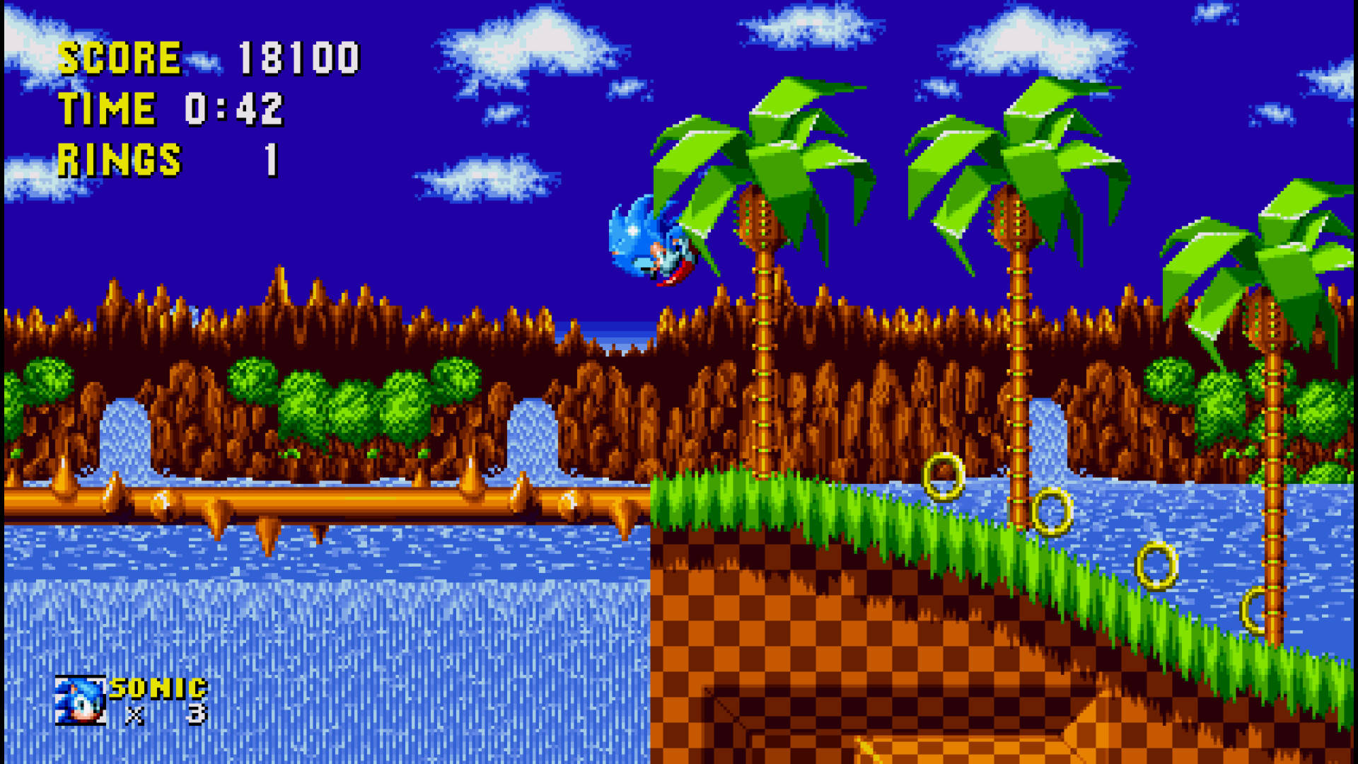 Green Hill Zone With Sonic Rolling Midair Background