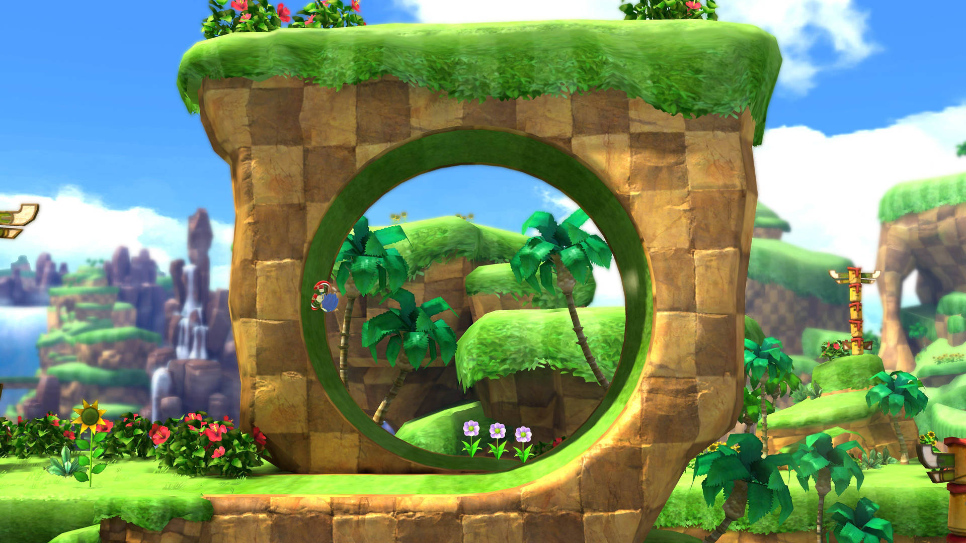 Green Hill Zone With Sonic Rolling Background