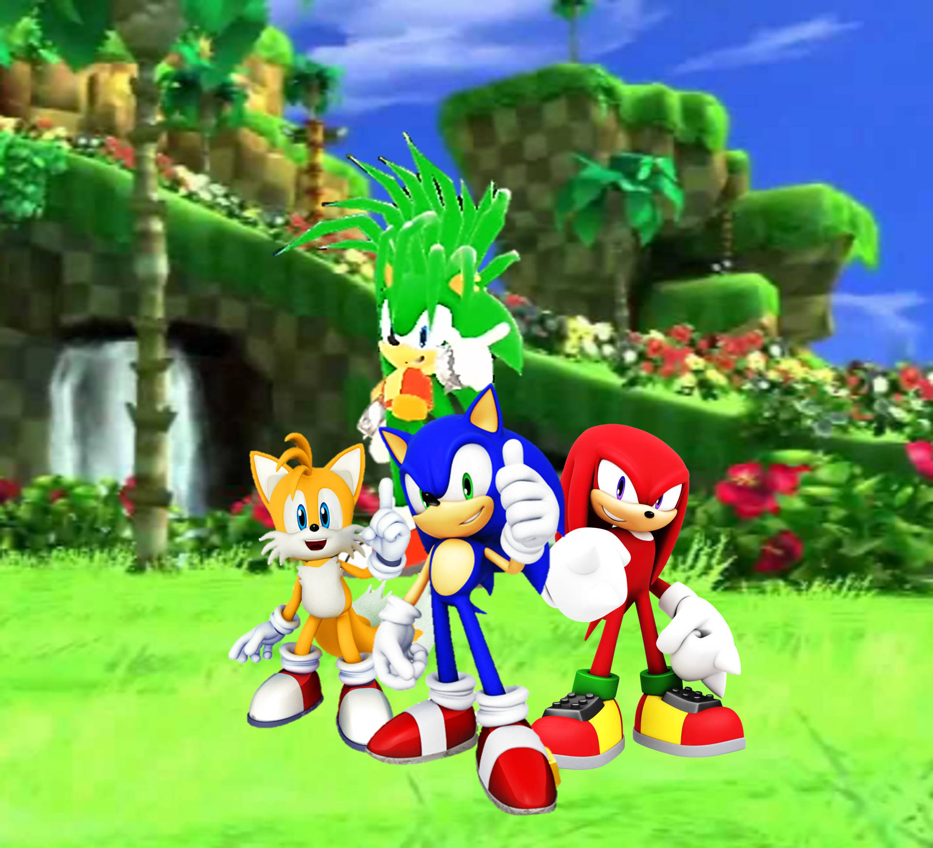 Green Hill Zone With Sonic's Friends Posing Background