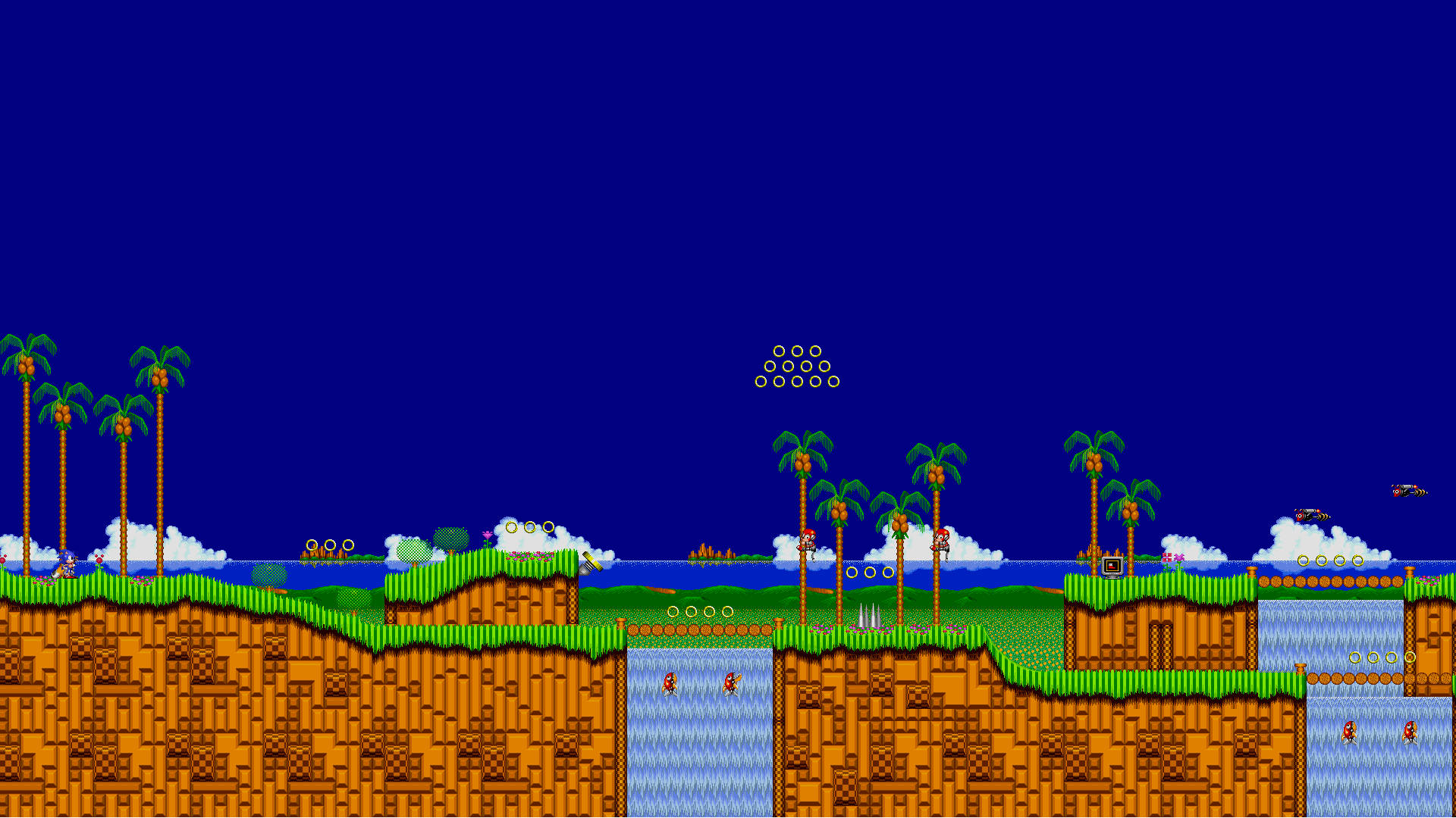 Green Hill Zone With Waterfalls Background