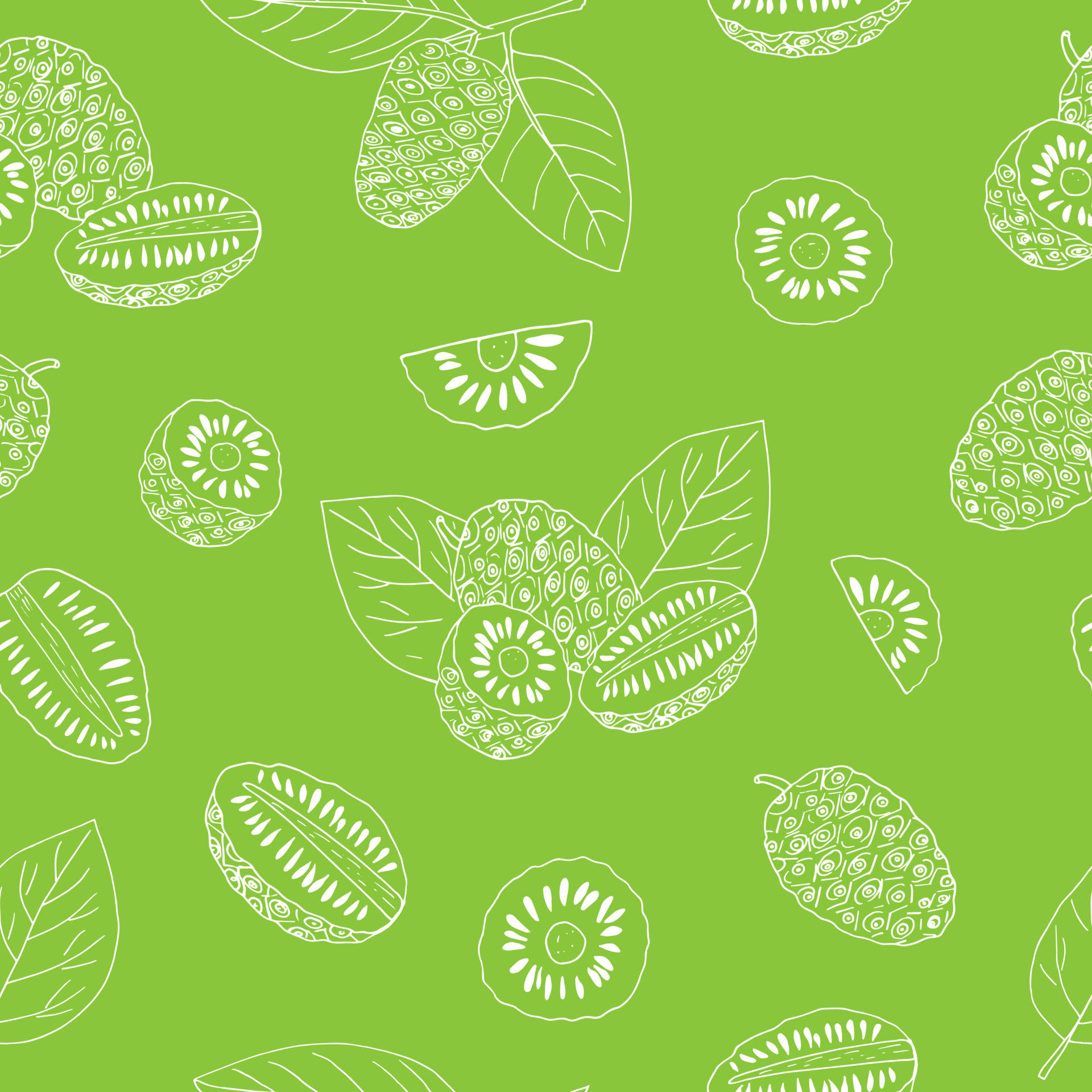 Green Illustrated Noni Fruits Background