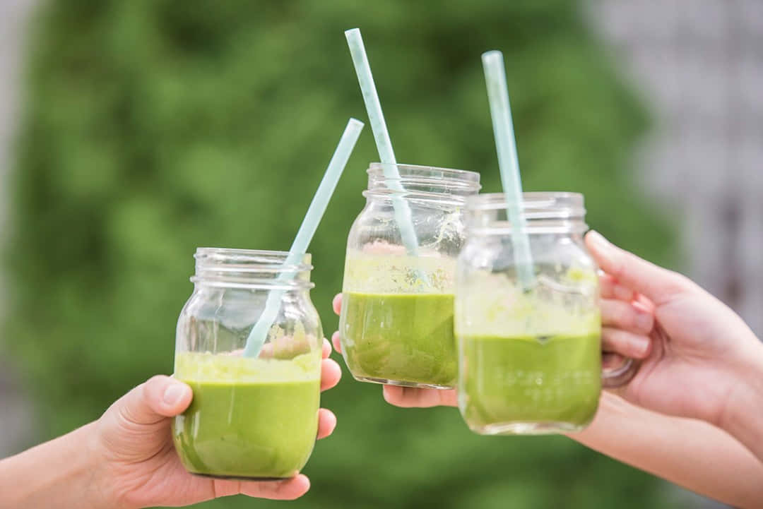 Green Juice Served In Mason Jars Background